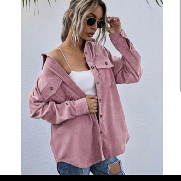 Pink Button Front Corduroy Coat - Picture 2 of 6